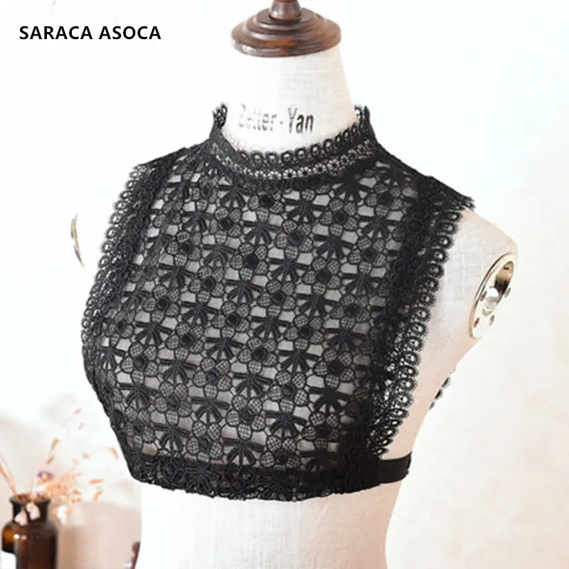 

Fashion Lace Perspective Black Standing Detachable Collars Women All Match Lace Sweater Faek Collar Lady A515