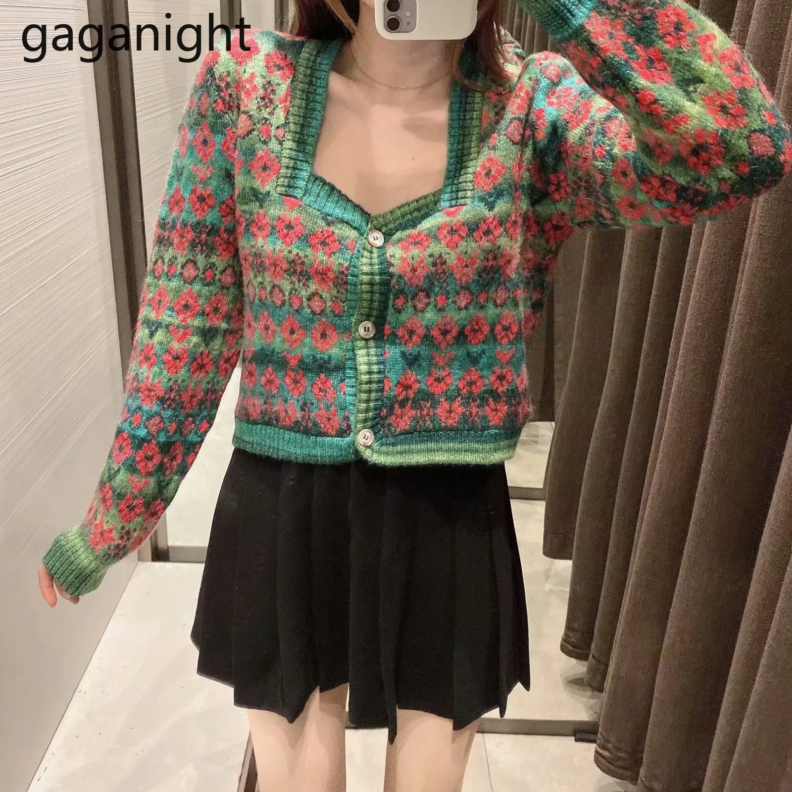 

Gaganight, винтажный лоскутный Цветочный Женский вязаный кардиган с длинным рукавом, весенне-осенние свитера, однобортная женская верхняя одеж...