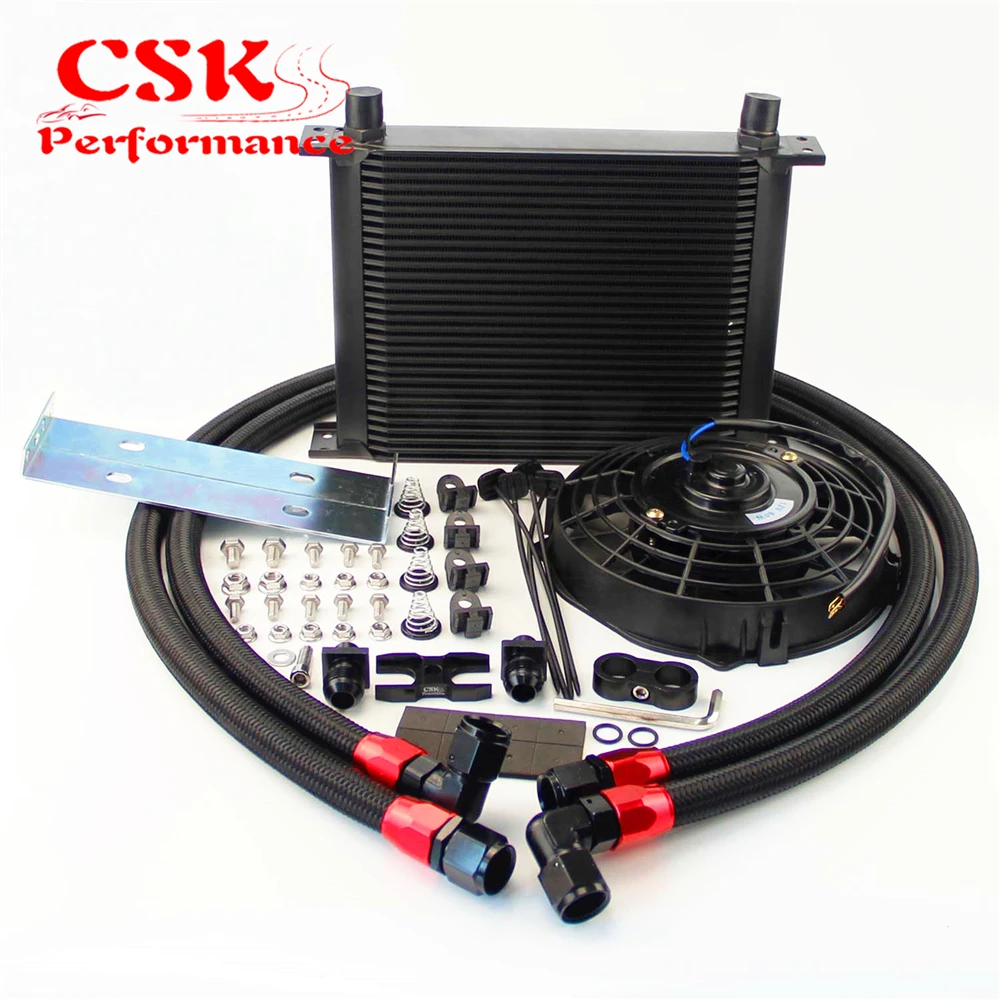

AN10 30 Row British Oil Cooler + 7" Electric Fan kit Fits For BMW E36 Euro E82 E9X 135/335 E46 M3 E90 E92 Black/Silver