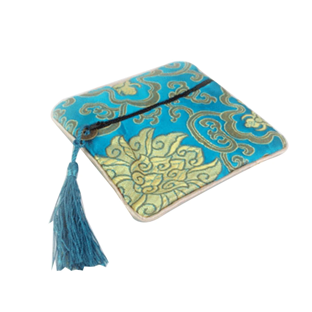 

2020 Embroidery Floral Sachet Square Lucky Bag Tassel Zipper Jewelry Storage Pouch