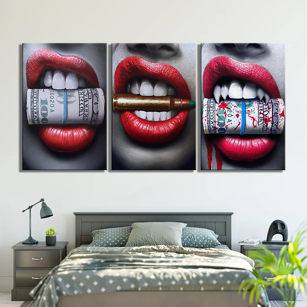 3 панели настенные художественные печатные плакаты сексуальные красные губы