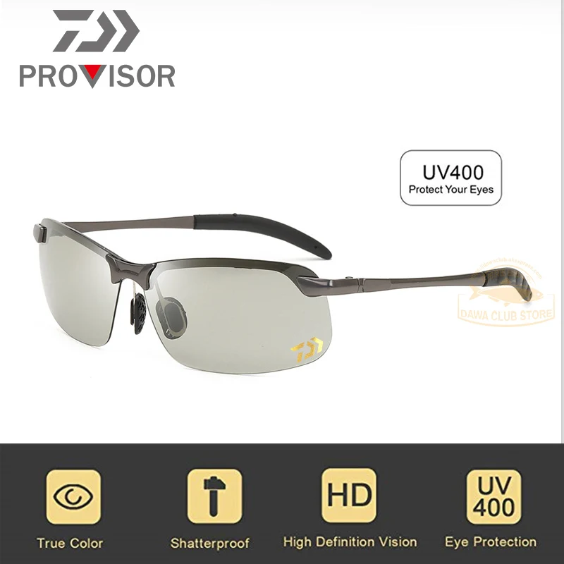 

2020 DAWA Photochromic Polarized Sunglasses Fishing Glasses Eyewear Men Windproof UV400 Sun Glasses DAIWA Discolored Sunglasses