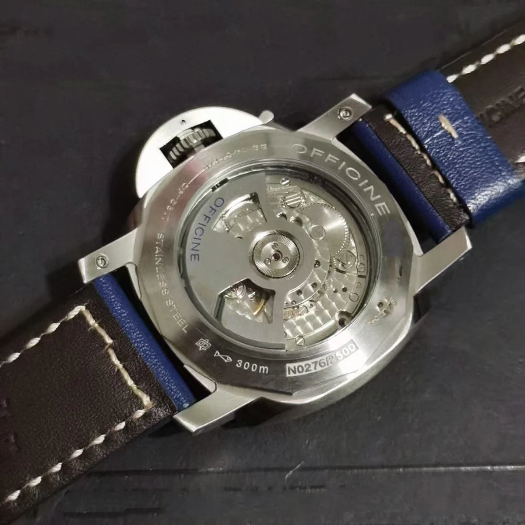 

Luxury New Men Automatic Mechanical GMT 1950 3 Days Stainless Steel Luminous Blue Leather Number Dial Watch 44mm