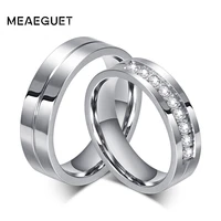 meaeguet classic silver color lovers wedding rings 316l stainless steel cz ring jewelry engagement wedding bands
