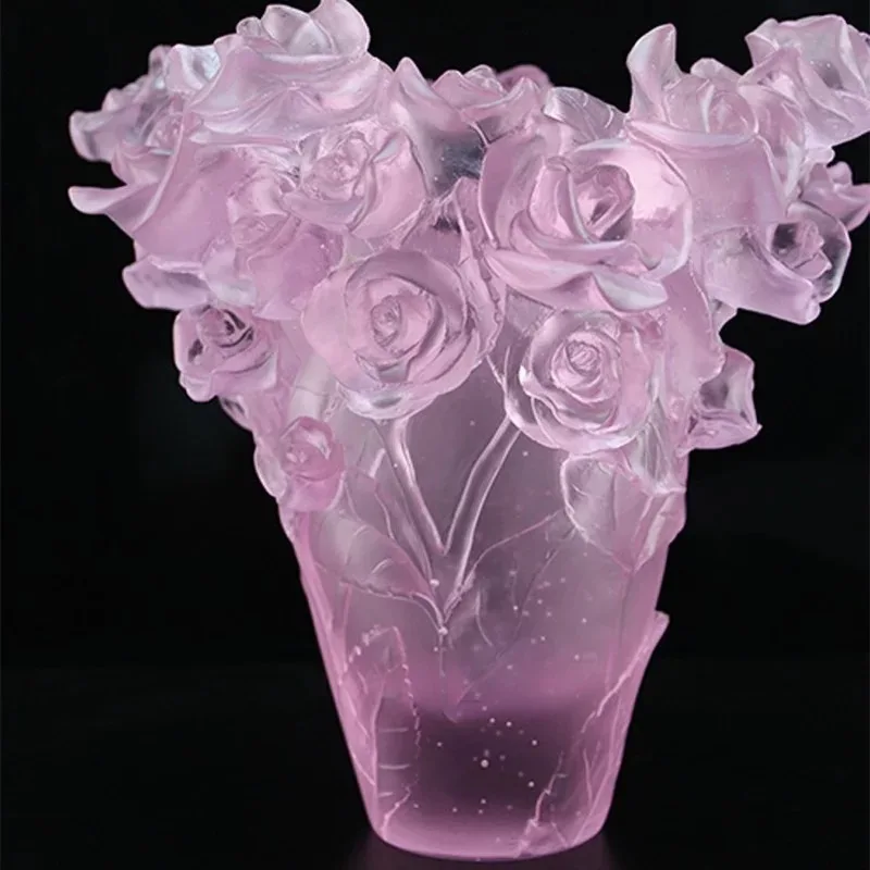 

Desktop Pendant Luxury Crystal Art Arab Home Decoration Oriental High-end Rose Flower Design Vase Flower Pot Stained Glass Pot K