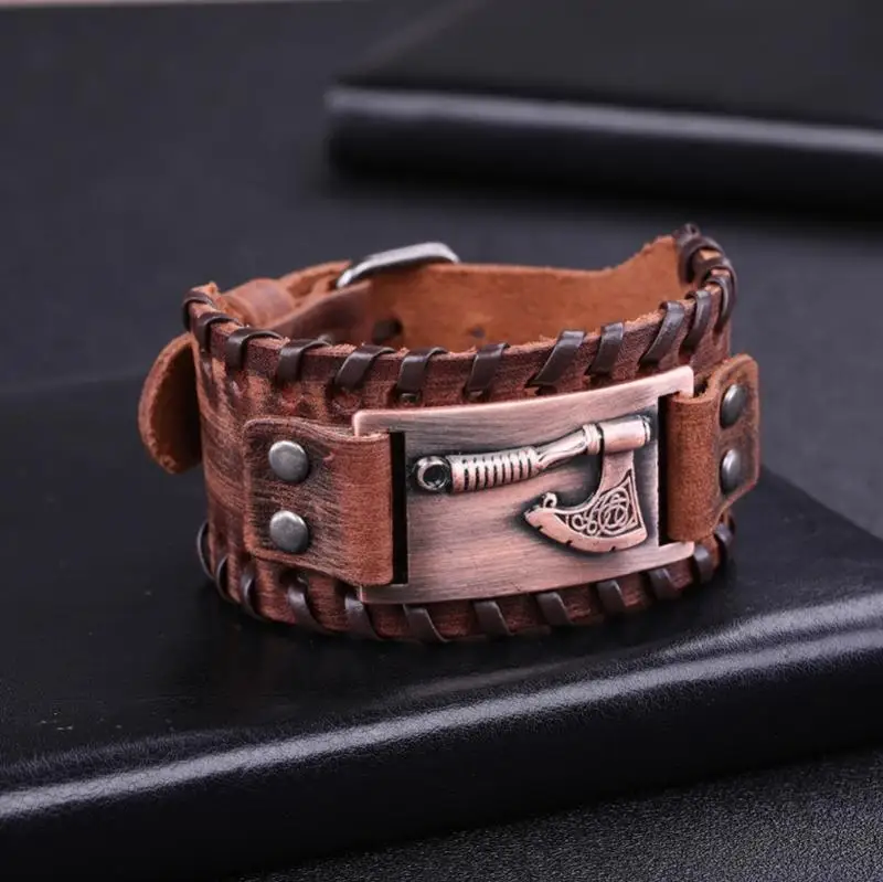 Браслет мужской кожаный регулируемый в стиле викингов|Гибкие браслеты| |