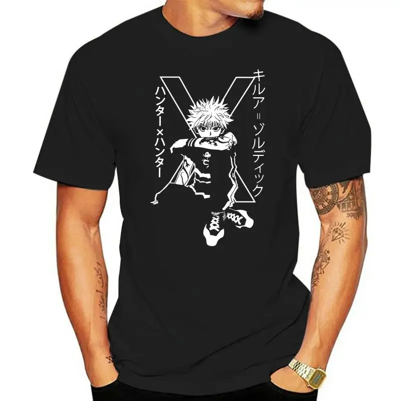 

Мужская хлопковая футболка Killua Zoldyck, с коротким рукавом и круглым вырезом