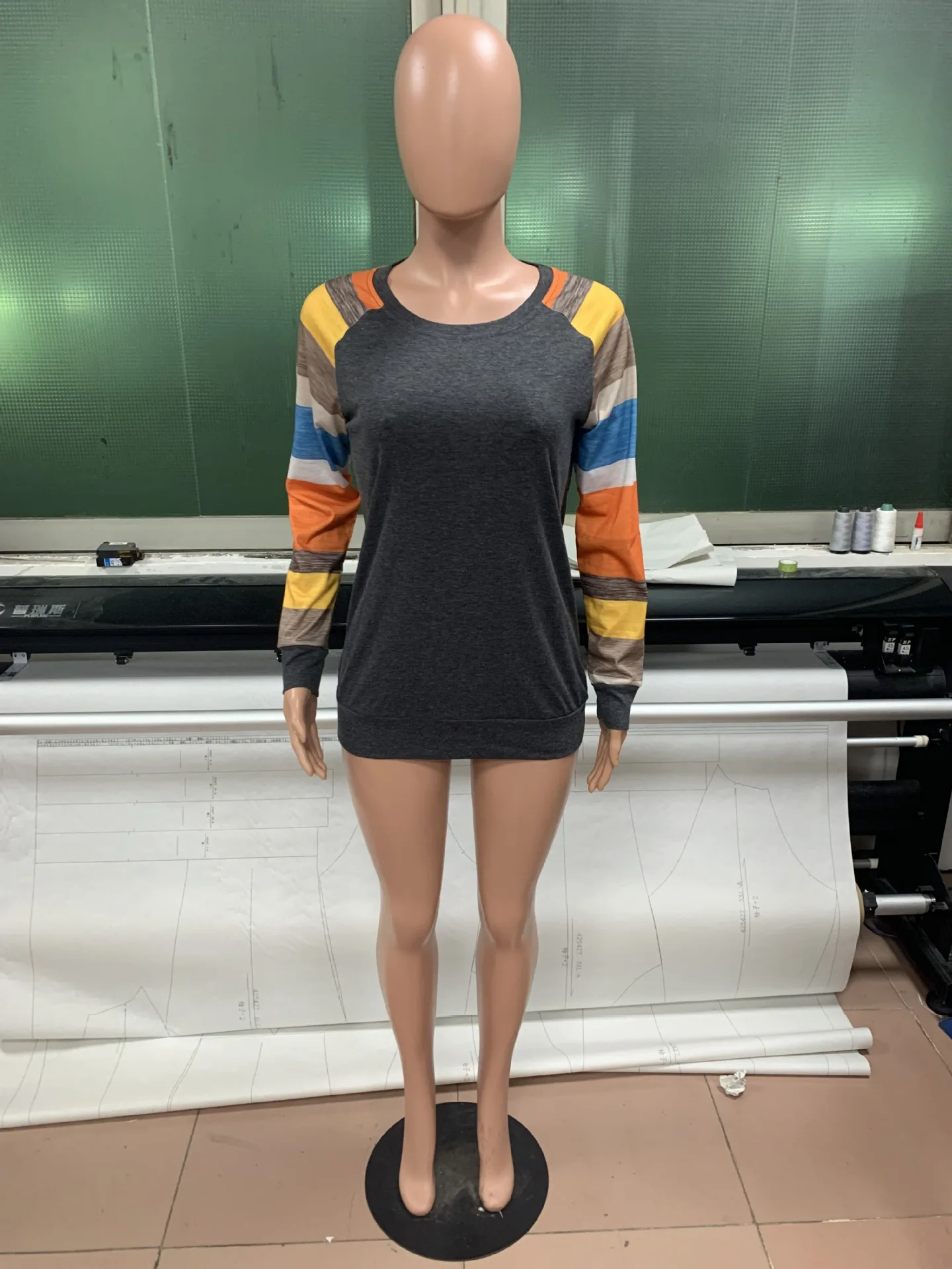 Осенне-зимняя одежда женская футболка с длинным рукавом принтом О-образным