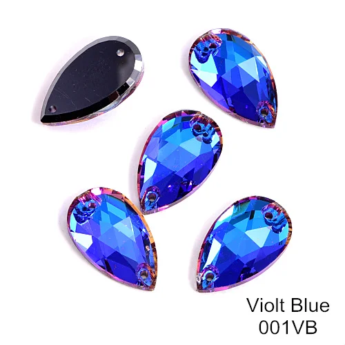 Violet Blue 24 шт./лот AAAAA качество каплевидные стеклянные стразы блеск пришить стразы Красочные стразы для шитья свадебное платье B3408 - Color: Violet Blue