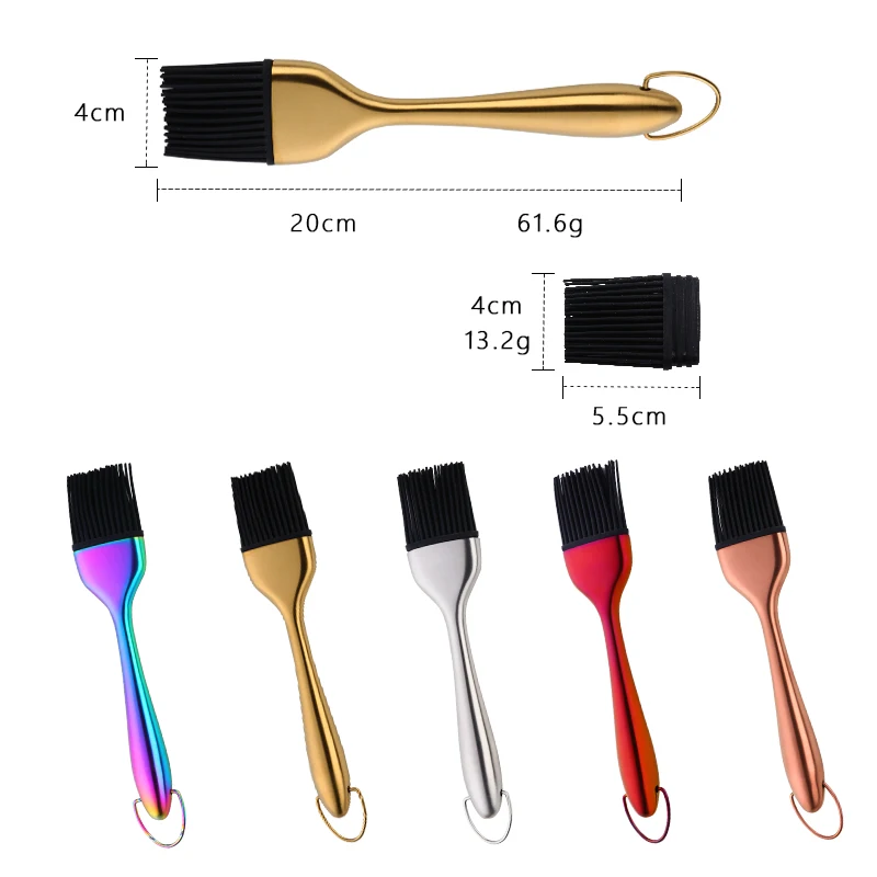 

1Pc Oil brush Stainless Steel Handle Silcone Brush Gold Oil Pastry Barbecue Grill Tools Kitchen Basting Bakeware