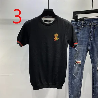 

Short-sleeved T-shirt men's ice silk stripe embroidery tight-fitting tide brand breathable knitted t-shirt