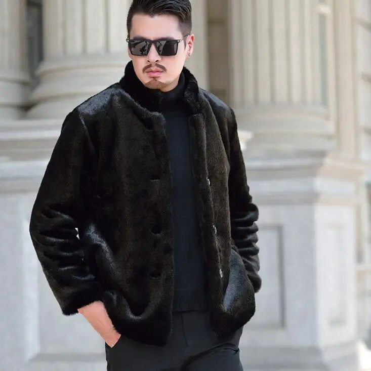 

Autumn faux mink leather jacket mens stand collar winter thicken warm short fur leather coat men slim jackets jaqueta couro 974