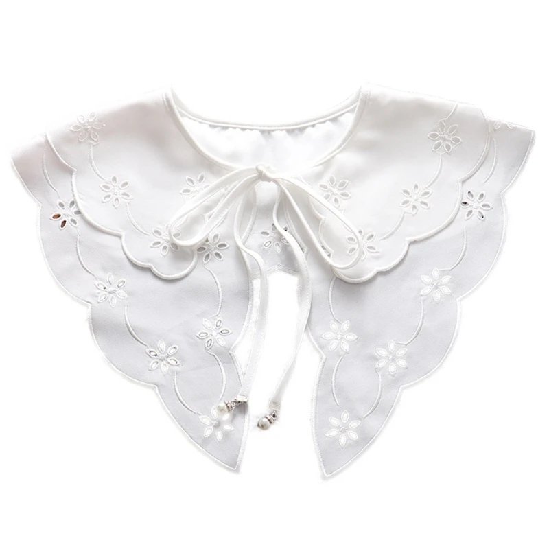 

Lolita Doll Fake Collar Double Layer Shawl Hollow Out Floral Lace Bows Necklace