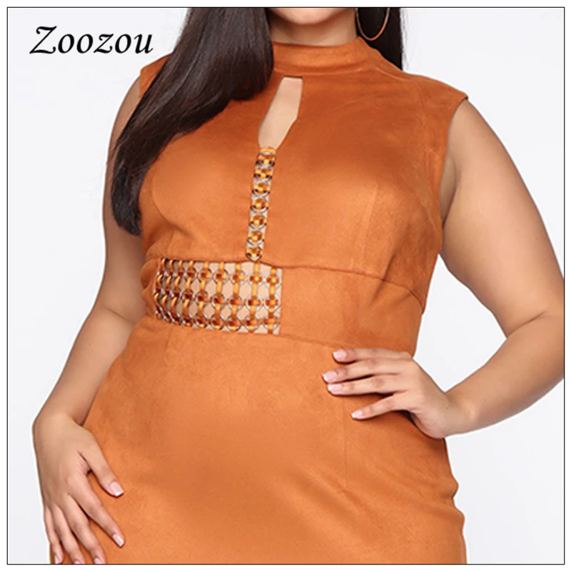 

Plus Size Sleeveless Suede Leather Tank Dress Women Hole Hollow Out Slim Midi Dress Faux Leather Casual Knee Length Dress Custom