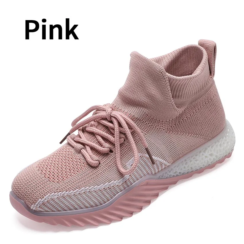 Pink BIMUDUIYU; осенние кроссовки; женская сетчатая обувь на плоской подошве; женская повседневная обувь из эластичной ткани на платформе со шнуровкой; дышащие женские кроссовки - Цвет: Pink