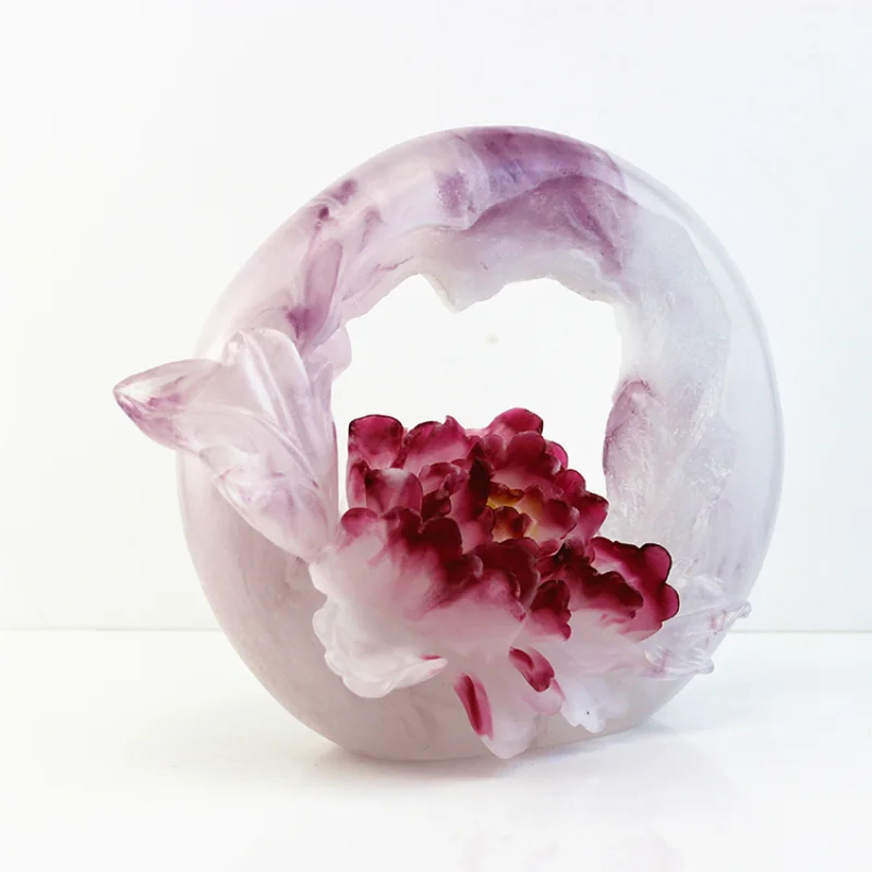 Fengming-cristal personalizado de 4,75 kg, flor de peonía blanca + roja, artesanías...