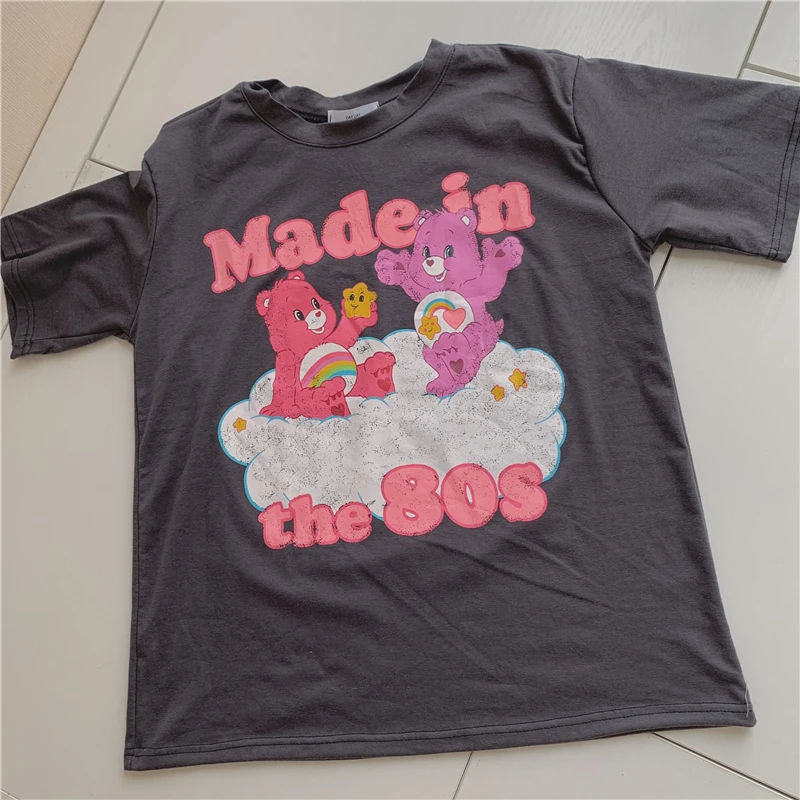 

2021New summer streetwear kawaii women t shirts cartoon girl fun cute bear t-shirt female oversized short-sleeved cotton tops