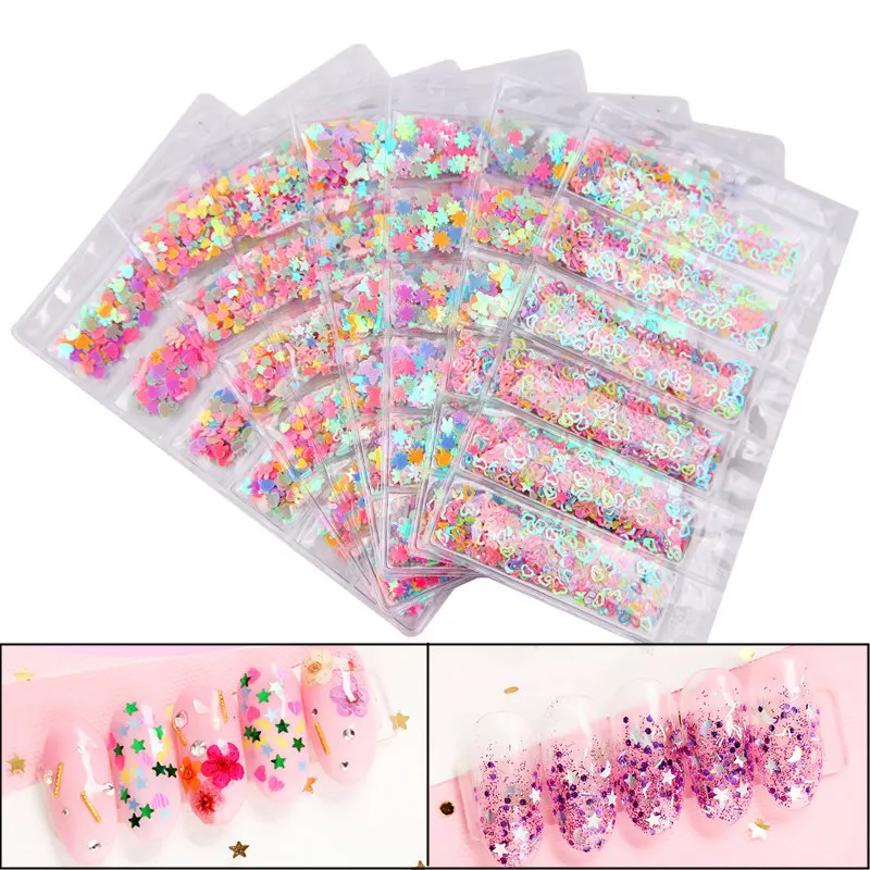 1 сумка Радужный Блеск для ногтей звезды сердце цветы формы бабочек хлопья