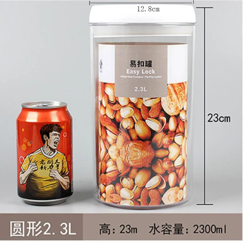 Round2.3L Контейнер для хранения пищевых продуктов, пластиковый ящик для хранения на кухне, многозерновой контейнер для хранения, прозрачные Герметичные банки, легко застегиваются, мультиемкость - Цвет: Round2.3L