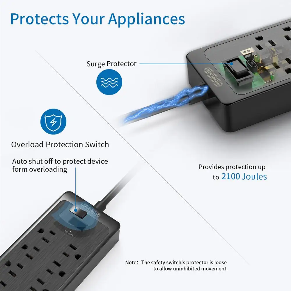 NTONPOWER US Power Strip Surge Protector Extension Cord 12AC Plug Multiple Outlets For Electricity Home Office Kitchen | Электроника