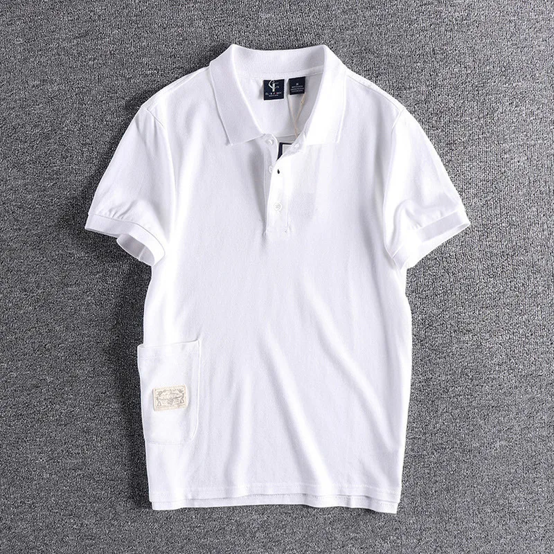 Рубашка поло мужская с коротким рукавом хлопковая блуза большими карманами