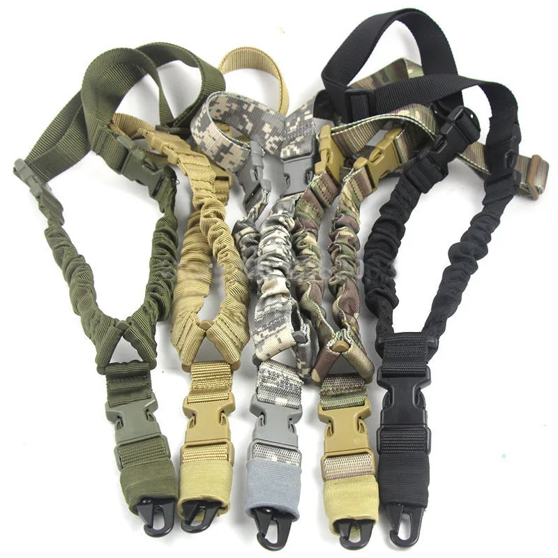 Single 1 Point Tactical Gun Sling Airsoft Heavy Duty Rifle Sling Military Nylon Bungee Belt Gun Accessories Hunting Rifle Strap