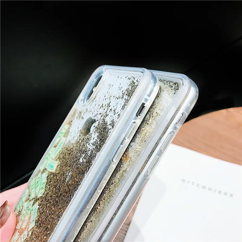 Модный доллар США Золотой зыбучий песок чехол для телефона для iphone XS MAX чехол динамическая жидкая Блестящая крышка для iphone 6 6s 8 7 plus X XS XR