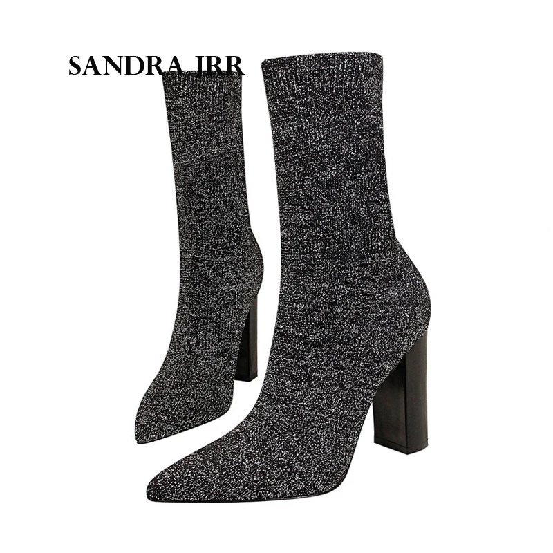 

Сандра JRR, женские вязаные ботинки-носки, обувь на высоком блочном каблуке 9 см, без застежки, стильные эластичные туфли-лодочки, весна-осень