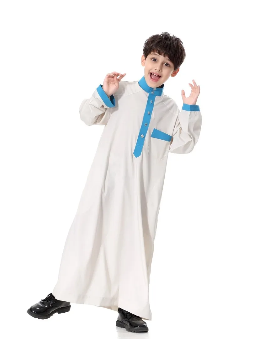Muslim Children Clothing Embroidery Arab Islamic Dubai Men's Abaya Jubba Thobe Jibab Men's Moslem Robe Loose Style