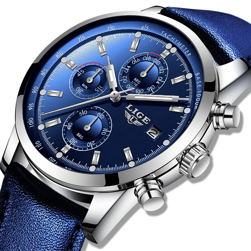 LIGE мужские часы в подарок Топ люксовый бренд водонепроницаемые спортивные с