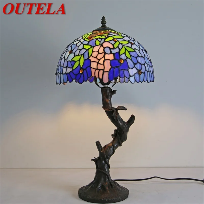 

OUTELA Tiffany Table Lamp Modern Creative Decorative Pattern Figure LED Light For Home Bedroom