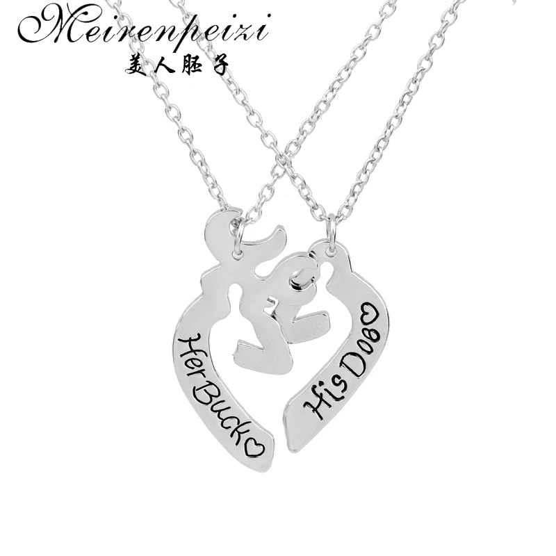 Ожерелье с буквенным принтом Олень Охота поцелуи полые сердца сломанная пара