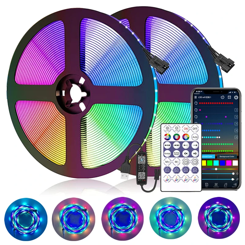 Светодиодная лента WS2812B RGB 5050 с радужным эффектом, 1-30 м, USB, Bluetooth, индивидуально адресуемый диод, гибкая лампа, 5 в постоянного тока, светильник ка - изображение
