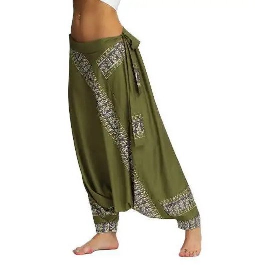

Casual Loose Harem Pants Women Elastic Waist 3D Floral Print Ethnic Pants Bloomers Trousers Summer Beach Bohemian Streetwear
