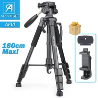 Professional Camera Tripod Lightweight Travel AF10 Photographic Aluminum Higher Tripod 160cm Max with Phone Holder Mount Stand