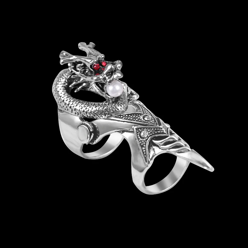 Мужское кольцо в стиле ретро инкрустированное драконом стразы с животным панк