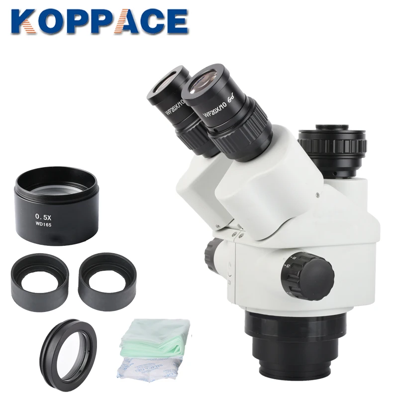 

Линза для микроскопа KOPPACE 7X-90X, тринокулярная, стереомикроскоп, 0,5x Интерфейс камеры, WF20X/10 окуляр, непрерывный зум-объектив