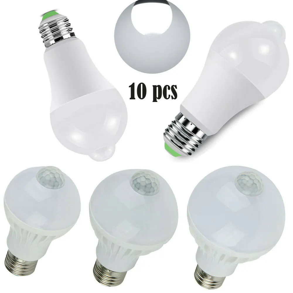 

10Pcs 5W 7W 9W 2835 SMD LED PIR Motion Sensor Globe Light Bulb E27 Cool White 6500K Stairs Corridor Night Security Lamp