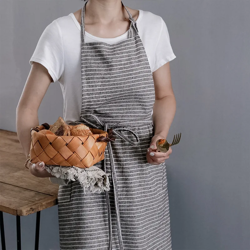 

Korean Style Cotton Hemp Striped Princess Sleeveless Thin Apron Summer Fresh Breathe Freely Apron