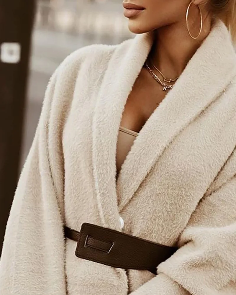 

Off White Plush Cardigan Jacket Women Without Belt