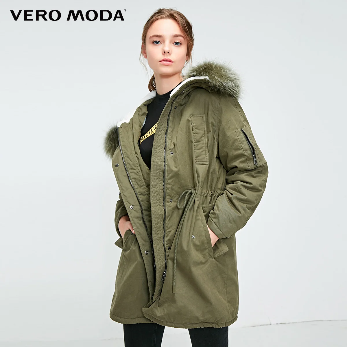 Vero Moda Съемный меховой воротник из енота зимним хлопковым жакетом куртка женская |