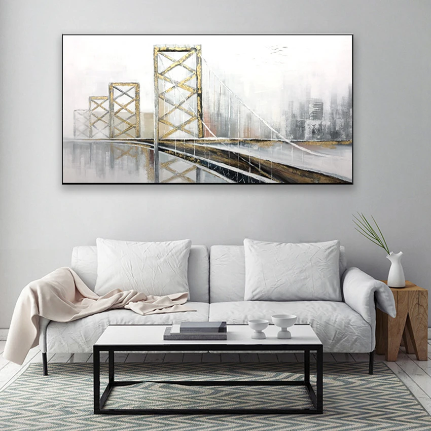 Современный городской мост пейзаж картина для украшения дома стены ручная