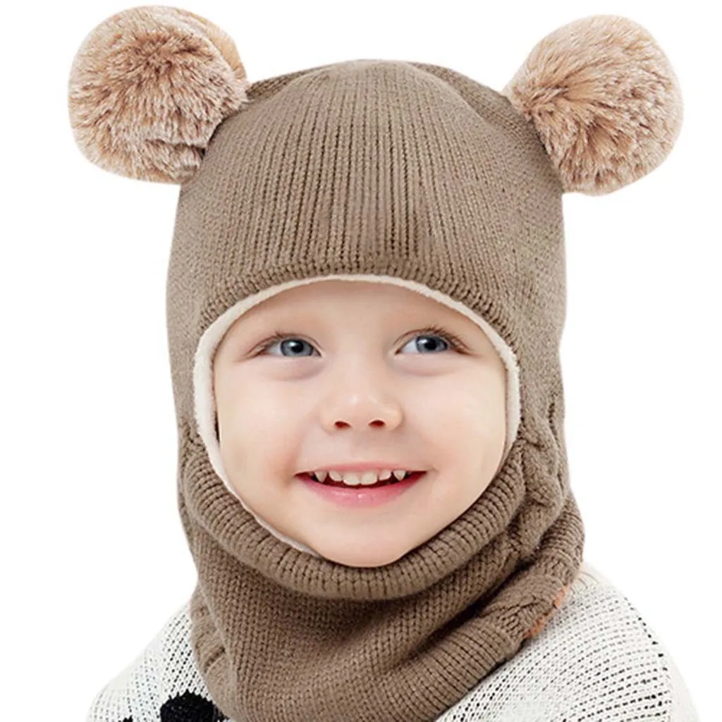 

Cute Baby's Cap Unisex Kid Baby Boy Girl Hooded Scarf Caps Hat Winter Warm Knit Flap Cap Scarf Knitted Crocheted
