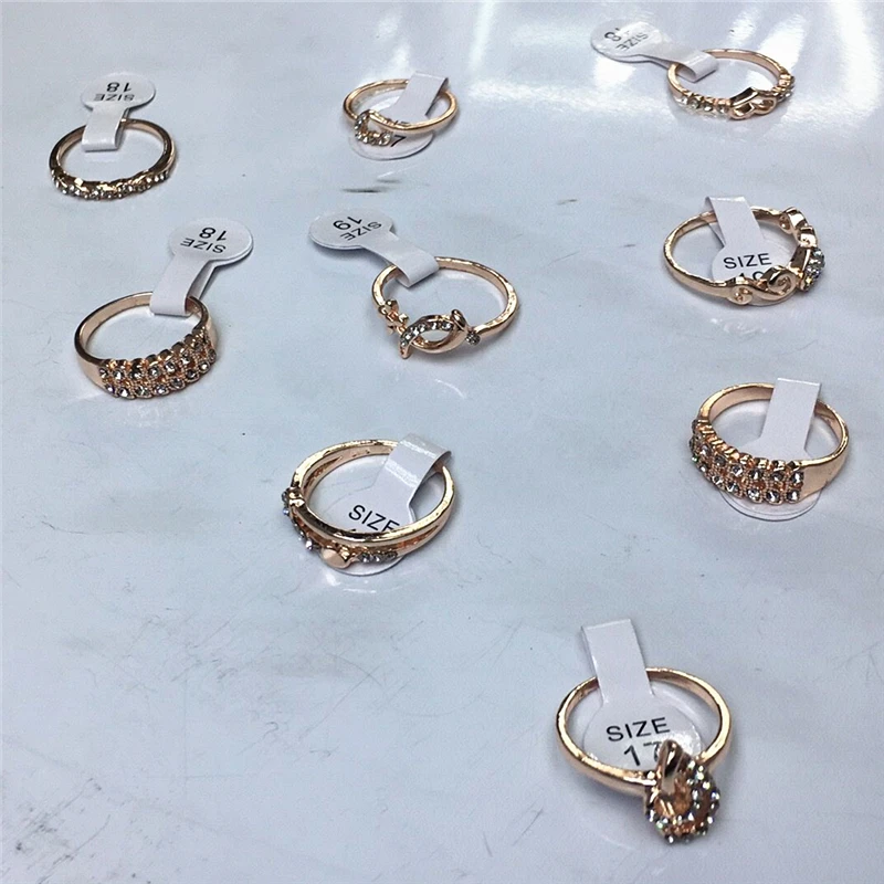F 10pcs AOMU 10 шт./партия, золотистая, серебристая, перламутровая буквы из кристаллов, корона, смешанный сустав пальца, кольцо для женщин, свадебные украшения - Цвет основного камня: F 10pcs