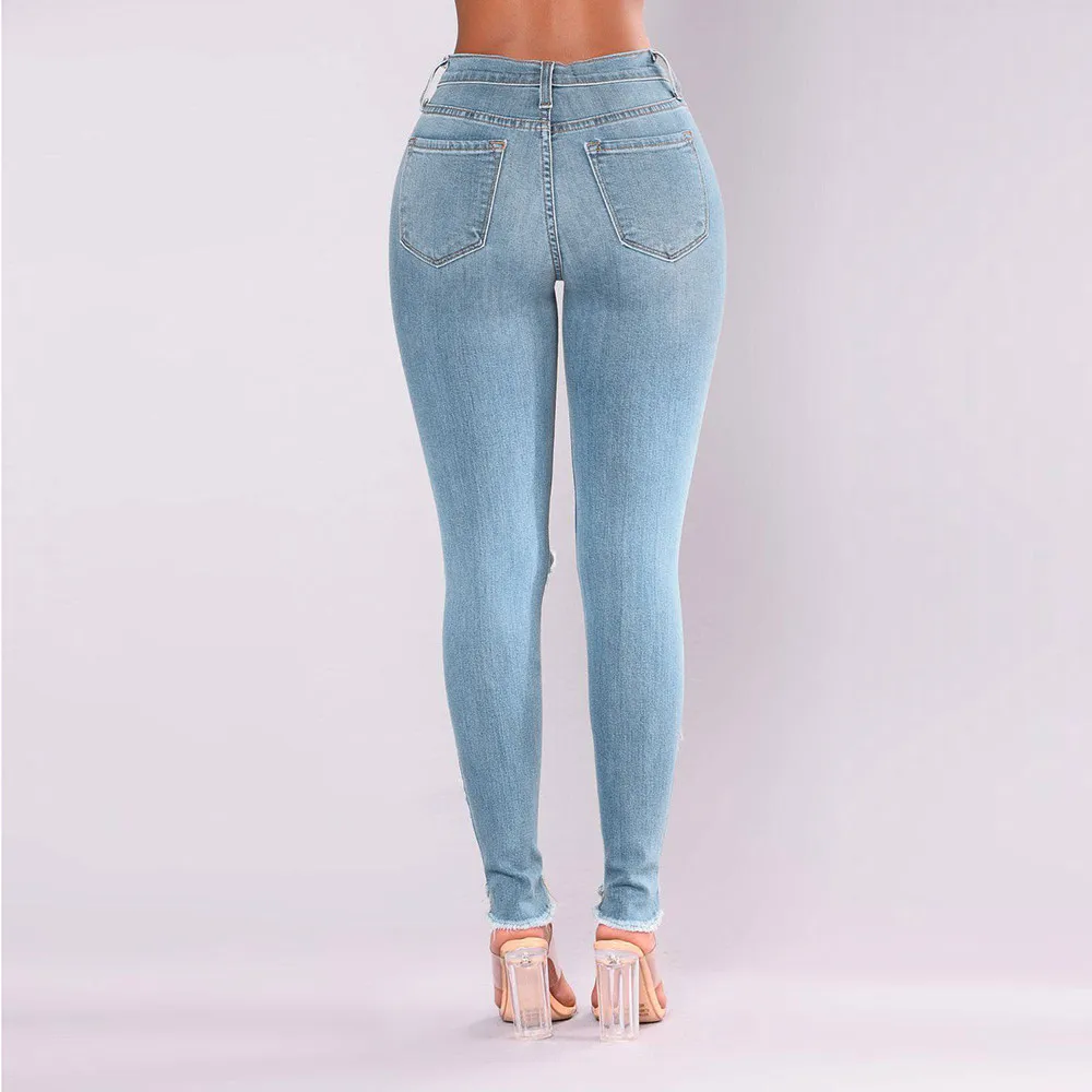 Jeans Woman 2020 Fashion Women Denim Hole Female High Waist Stretch Slim Sexy Pencil Pants Ripped Dropship #F | Женская одежда