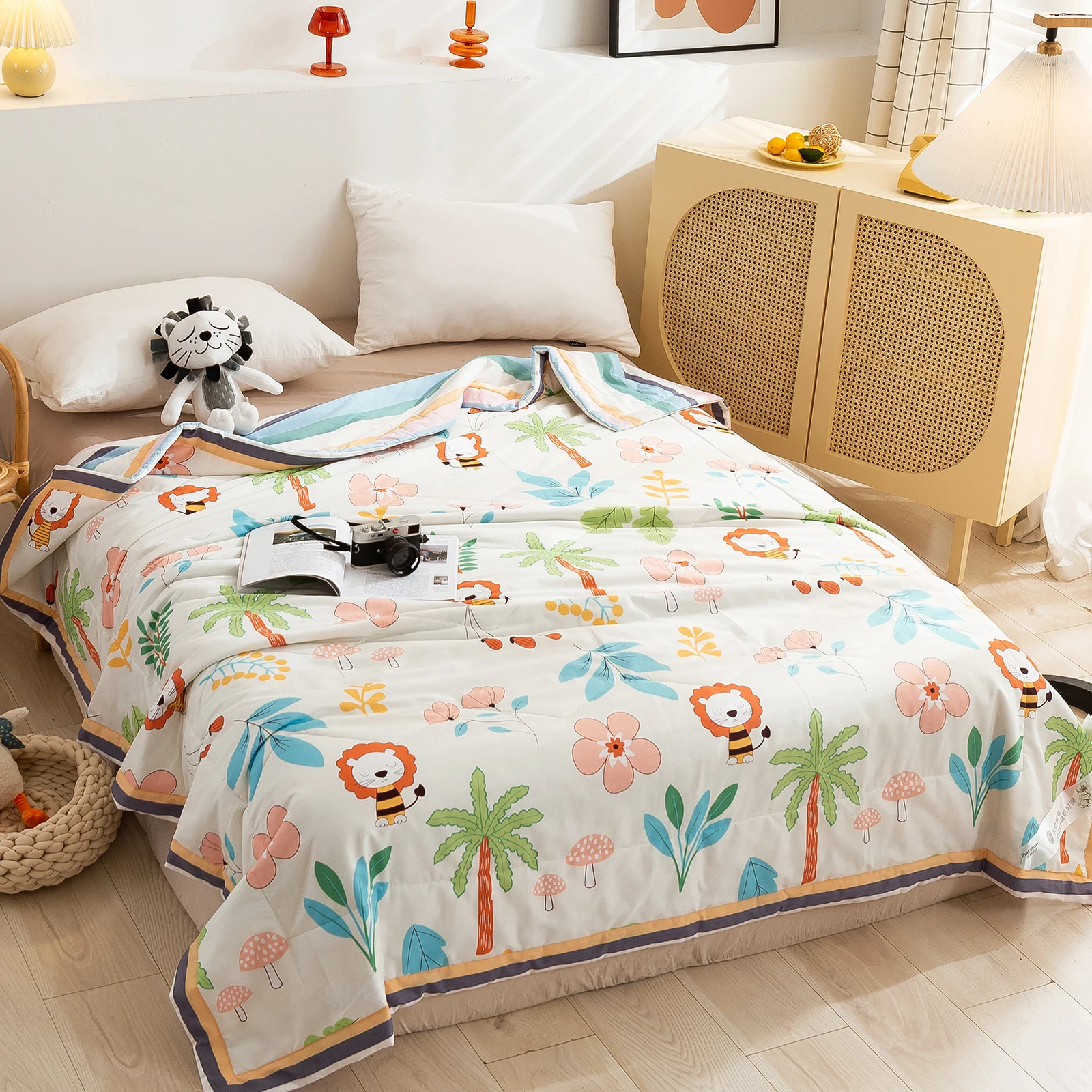 

Многофункциональное летнее одеяло, 100% хлопок, дышащее, приятное для кожи, тонкое одеяло с цветочным рисунком AB, одеяло для дивана, искусстве...