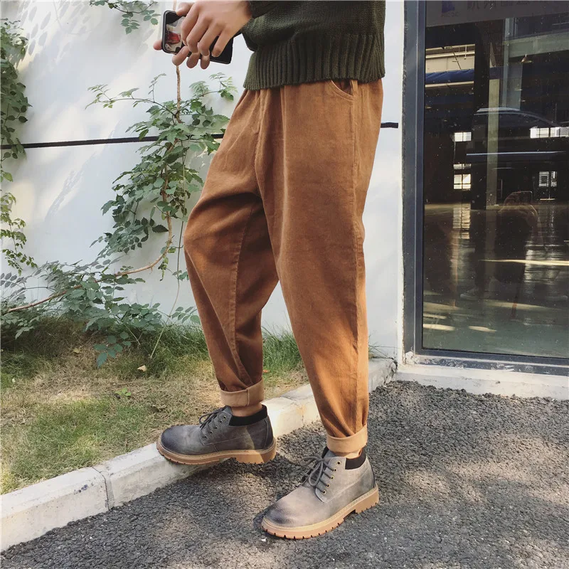 Мужские вельветовые брюки повседневные однотонные в стиле ретро уличная одежда