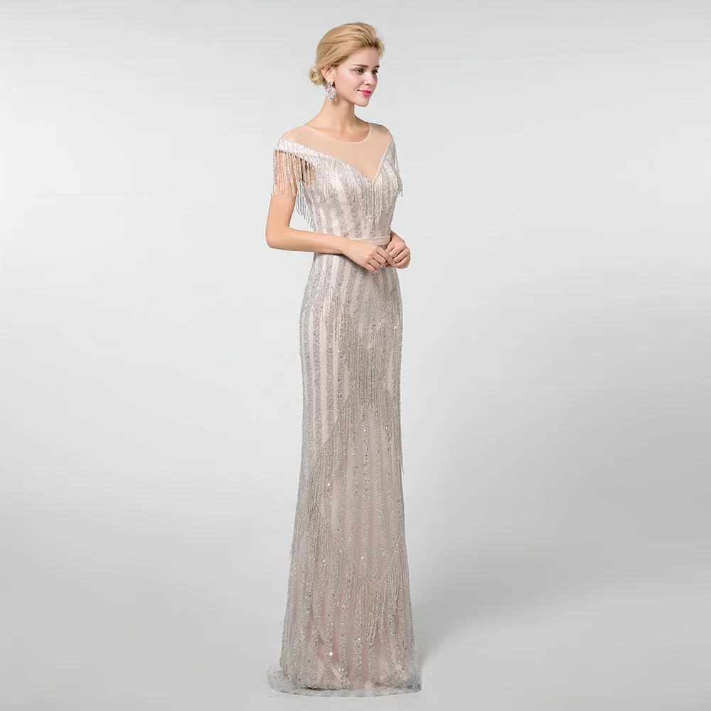 YQLNNE Обнаженная Русалка Вечернее Платье Иллюзия Тюль Бисероплетение кисточкой