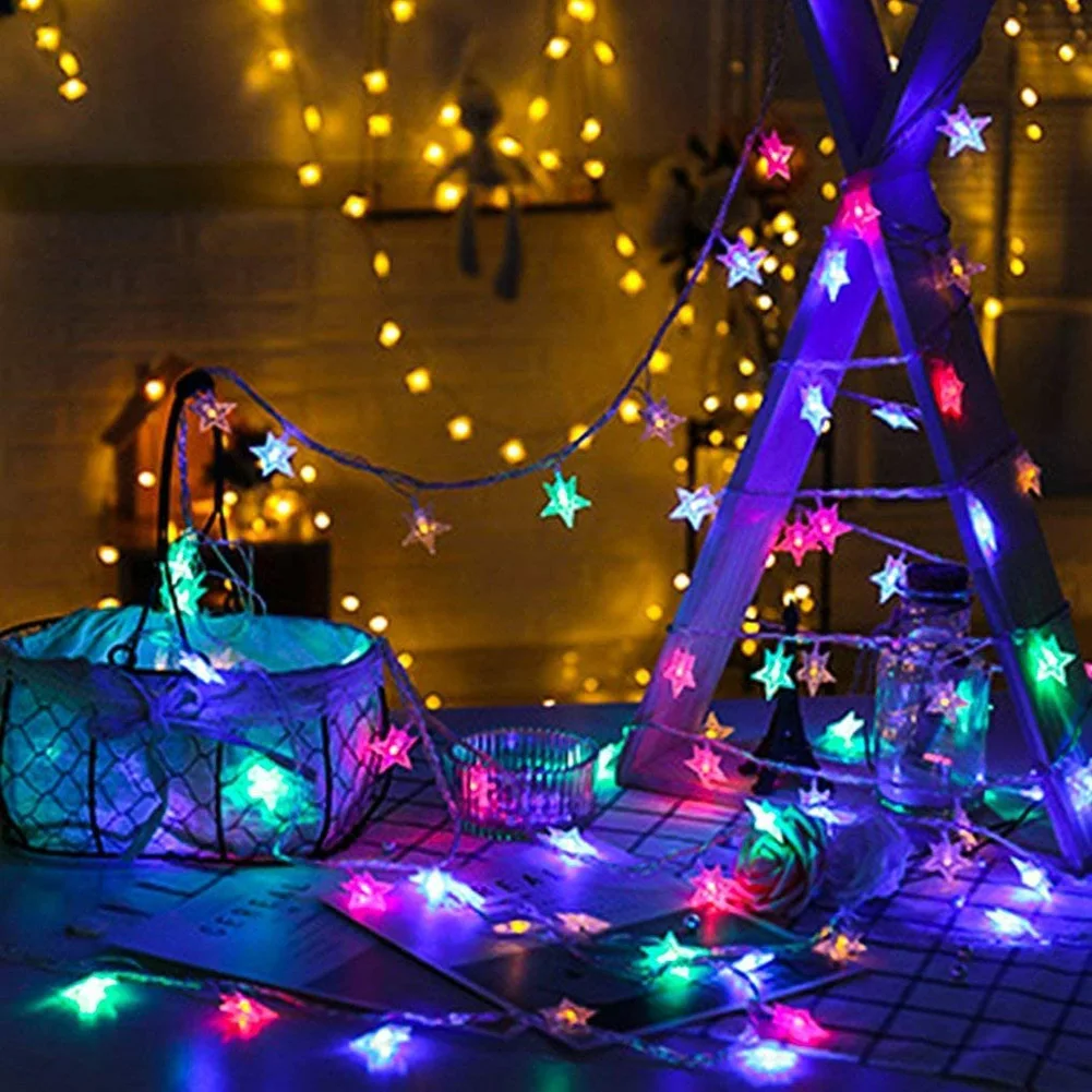 

LED Star String Lights Curtain Fairy Garland Lamps Christma Halloween New Year 2022 Festival Party for Festival Room Decor