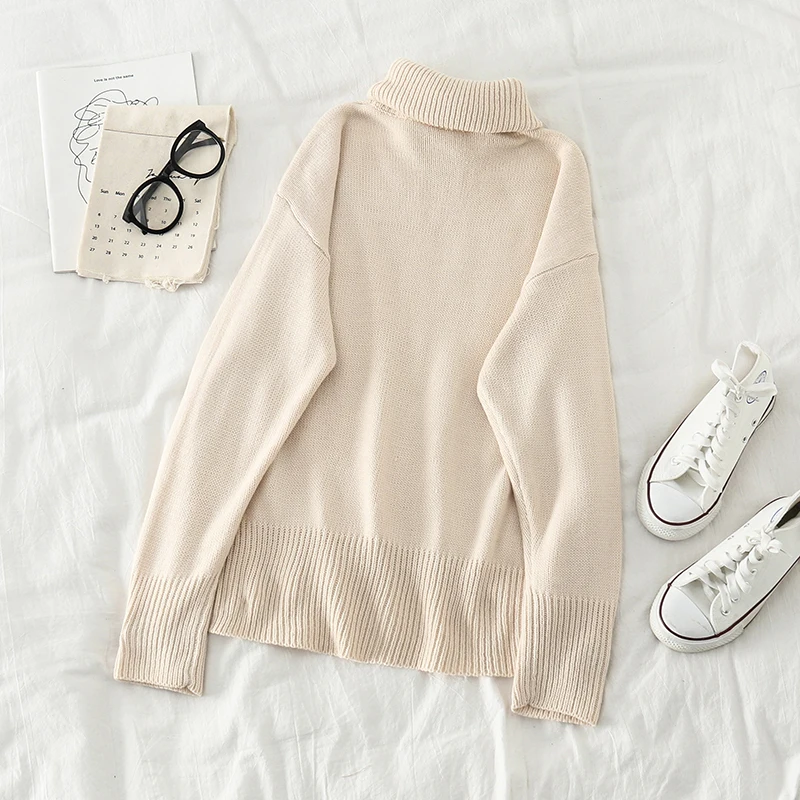 Женский вязаный свитер Kawaii с клубничным воротником милый вышивкой и высоким